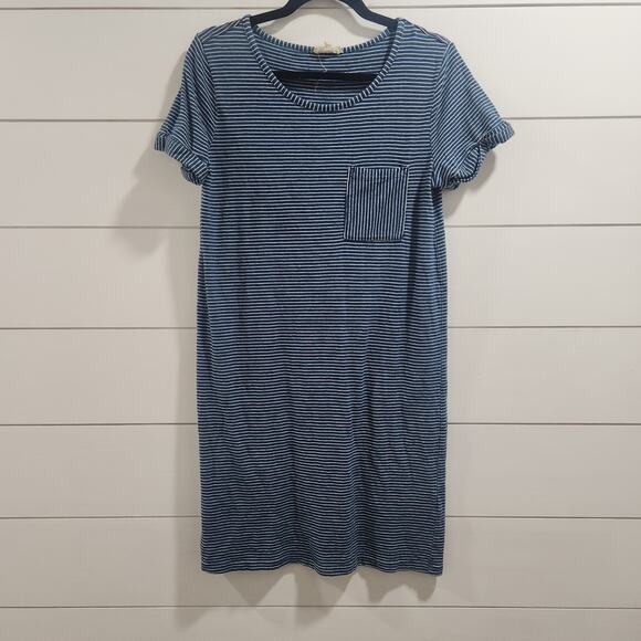 Jane and Delancey Striped Blue WhiteShort Sleeve Knee Length T-Shirt Dress Small - Picture 1 of 9
